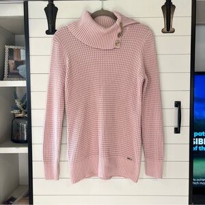 Calvin Klein Pink Cowl Neck Sweater with Button Accents Knit Small